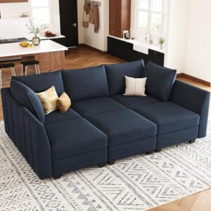 Belffin Modular Sectional Sofa Sleeper Couch with Storage Velvet Sectional Sofa Bed, 6 Seats, Blue Blue 6 Seats - Sleeper