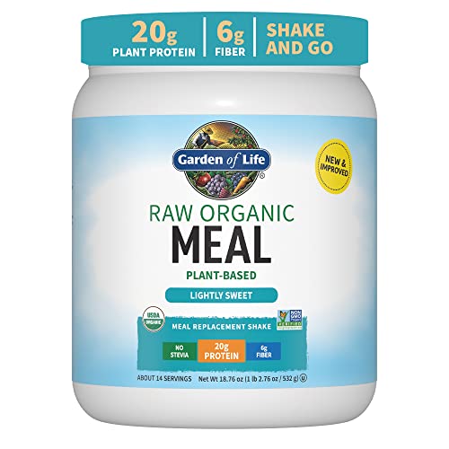 Garden of Life Meal Replacement Shakes, Vegan Protein Powder, Raw Organic Meal, Lightly Sweet Powder with Plant Based Pea Protein, Sprouts, Greens, Pr