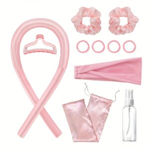 TEMU 11pcs No Heat Sleep Curling Iron Set With Spray Bottle - Pink &, No Heat Curling Irons For , No Heat Curling Irons For Natural Curls, No Heat