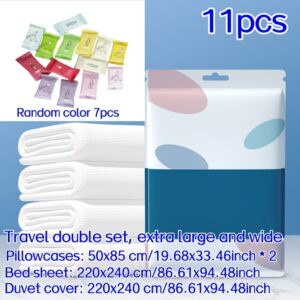 TEMU 11pcs Travel Disposable Home Bedding (bed Sheets, Pillowcases, And Blankets) + Disposable Facial Towels