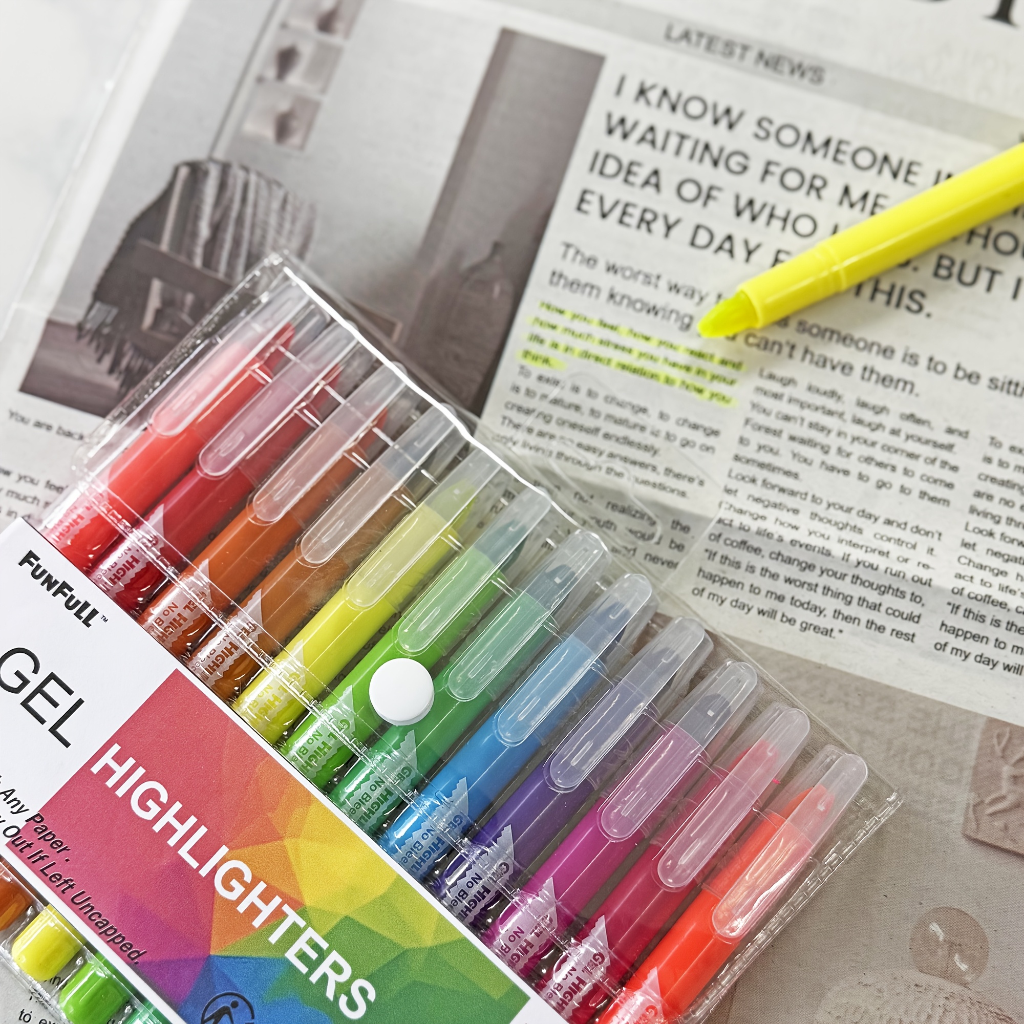TEMU 12pcs Bright Colors Gel Highlighters, 12pcs No Bleeding Highlighters, All Highlighters, Gel Pen Highlighter For Journaling, Reading For