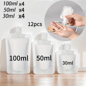 TEMU 12pcs Reusable Acrylic Travel Bags For Toiletries, Portable Lotion Containers, Travel Dispenser Bags, Cosmetic Storage Bags, Reusable Travel