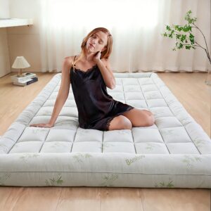 TEMU 1500gsm Ultra Thick Bamboo Futon Mattress Topper, Breathable And Cooling Queen Size Mattress Topper, Elastic Fitted Queen Mattress Pad With 45cm