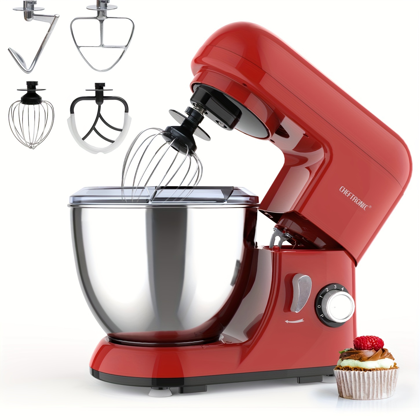 TEMU 1pc Cheftronic Stand Mixer | 4.5 Qt Tilt-head Electric Household Stand Mixer - 500w 6+p Speed Multifunctional Stand Up Mixer With Dough Hook,