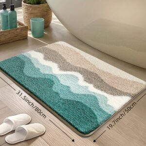 TEMU 1pc Fluffy Bath Rug Bathroom Mat, Bath Mat, Beach Pattern Simple Absorbent Premium Bathroom Rug, Non-slip Comfortable Bathroom Mat For Bathroom