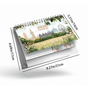 TEMU 1pc, , Hand-painted Travel Desktop Calendar - Landscape Calendar, Standing Calendar / Desktop Calendar / Table Calendar, 12 Different Exquisite