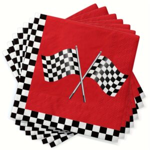 TEMU 24pcs, Red Theme Party Napkins, Black And White Checkered Pattern Theme Party Decoration Supplies, Party Decor, Party Supplies, Holiday Decor,