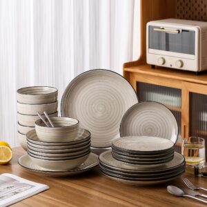 TEMU 24pcs Vancasso Dinnerware Set For 6, Stoneware Round Plates And Bowls, Handpainted Swirls, With Dinner Plates, Dessert Plates, Pasta Bowls, And