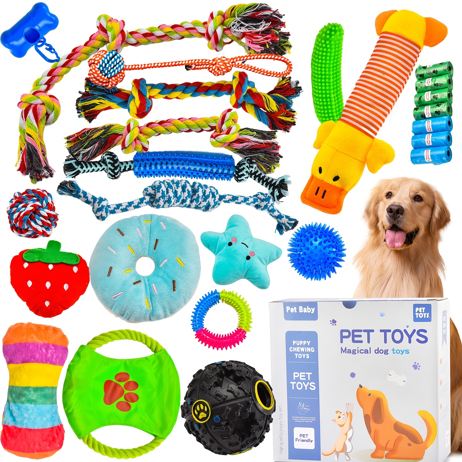 TEMU 25pcs Of Chew Toys For Puppies Designed For Teething, Including Rope Toys, Toothbrushes For Pets, Treat Balls, Plush Toys, And Squeaky Toys