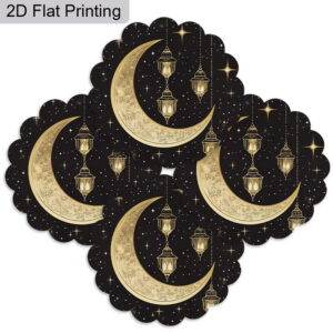 TEMU 2d Flat 4pcs Ramadan Black Placemats Set, Crescent Lantern, Star Placemats, Exquisite Ramadan Placemats And Coasters, Festival Party Table