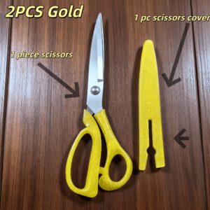 TEMU 2pcs 1pc Scissors + 1pc Scissor Sheath) Golden Fabric Scissors, Sewing Clothing Scissors Professional , Fabric Cutting Sewing Scissors, Scissors