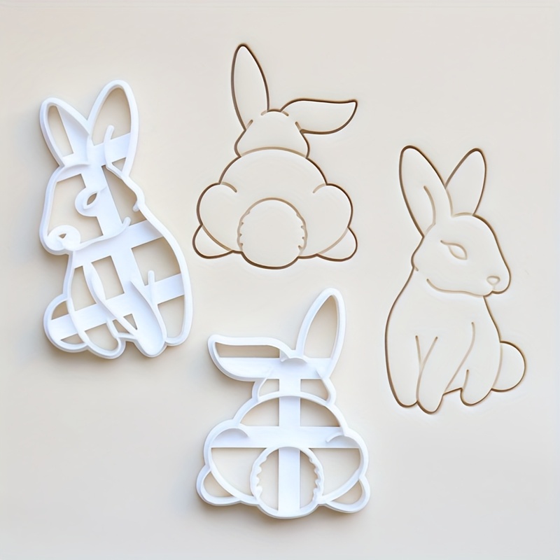 TEMU 2pcs Easter Bunny Plastic Cartoon Rabbit Cookie Cutters | Fondant And Clay Cutters, Cute Animal Biscuit Mold, Spring Party Decorative Molds,