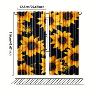TEMU 2pcs, Sunflower Printed Curtains, Rod Pocket Decorative Window Drapes, Window Treatments For Bedroom Living Room, Home Decoration, Room