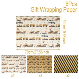 TEMU 3/6pcs,mixed Engineering Vehicle Birthday Wrapping Paper,construction Theme Party Gift Packaging Paper,happy Birthday Party Decor,1st Birthday