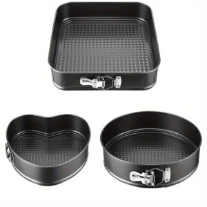 TEMU 3pcs Durable Cake Pan Set With Removable Bottom Cake Mold Carbon Steel Round Heart-shaped Pan Pan Set, Black