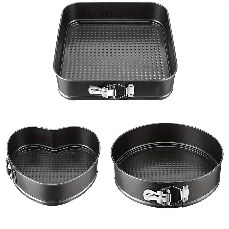 TEMU 3pcs Durable Cake Pan Set With Removable Bottom Cake Mold Carbon Steel Round Heart-shaped Pan Pan Set, Black