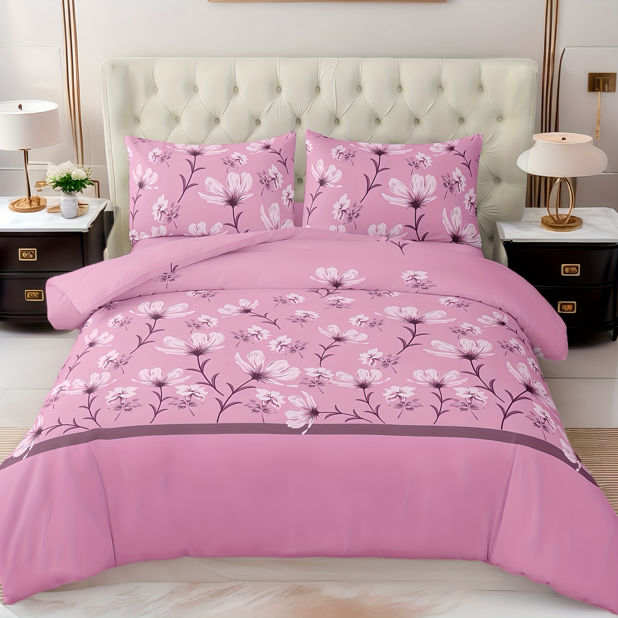 TEMU 3pcs Fashion Romantic Floral Bedding Duvet Cover Set, Including 1 Duvet Cover And 2 Pillowcases, No Filling, Twin/full/queen/king - Soft And