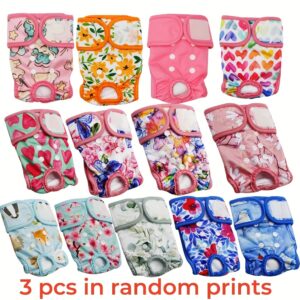 TEMU 3pcs Random Prints Cute Cartoon Graphic Washable Female Dog Diapers Reusable High Absorbency Puppy Diapers Girl Dog Diapers