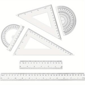 TEMU 6pcs Set - Clear Plastic, & Measurements, Includes 12" & 6" , Protractors, And Triangles For And Use
