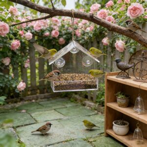 TEMU Acrylic Bird Cage Adsorption Bird Feeder Bird Feeder Pet Supplies Transparent Wall Mounted Bird Cage