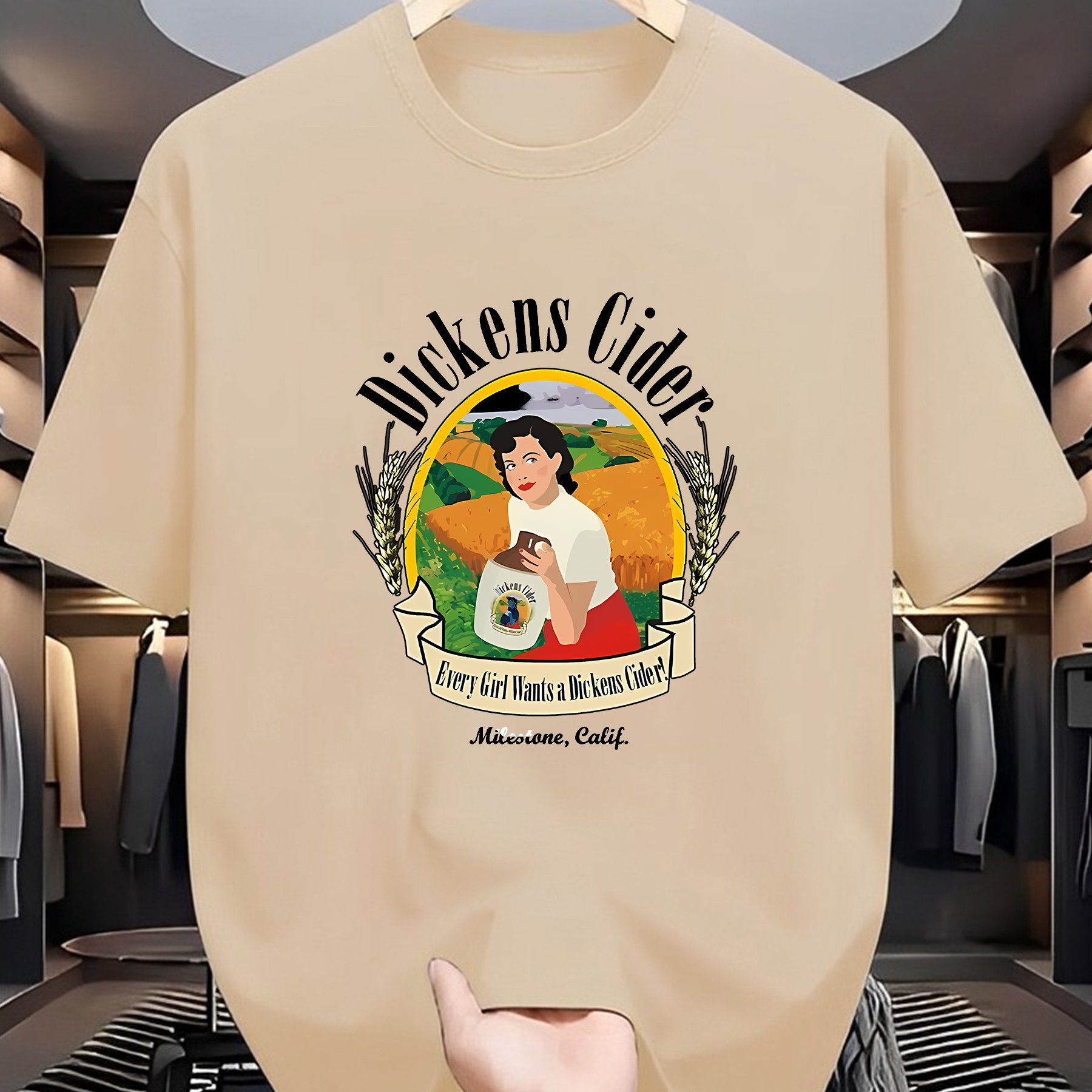 TEMU เสื้อยืดผู้ชายลาย Apple Cider, เสื้อผ้าลำลองพิมพ์ลายมีสไตล์, เสื้อแขนสั้นนุ่มใส่สบายสำหรับฤดูร้อน