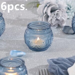 TEMU Blue Votive Candle Holders - Vintage Candle Holders Bulk, Glass Candle Holder For Party Decoration, Tea Lights Candle Holders For Wedding Shower