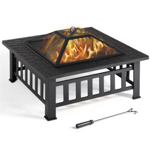 TEMU Costoffs Fire Pit, Burning Fire Pit, Outdoor Square Fire Pit, Fire Pit For Outdoor, Wood Fire Pits Outdoor, Metal Brazier With Cover & For