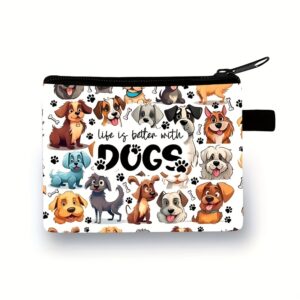 TEMU Cute Dog Print Coin Purse, A Storage Bag For Women's Headphones, Lipsticks, And Small Items