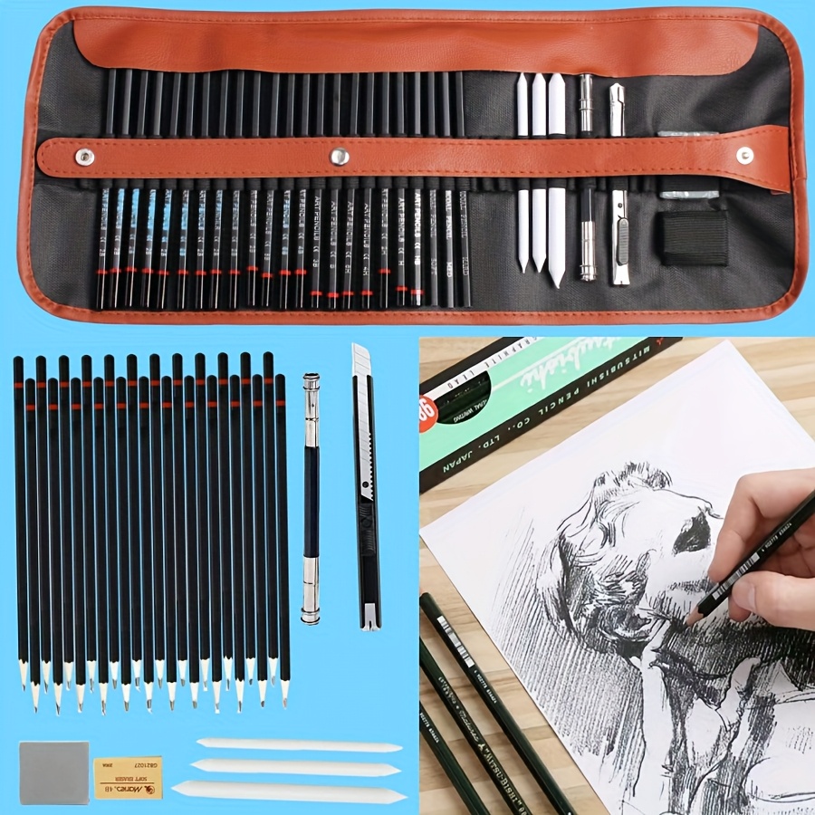 TEMU Drawing Pencil Set, 31pcs Professional Art Pencil Set - Pencils, Charcoal Pencils, , Stakes, Erasers, Sharpeners, Drawing Pencils, Drawing