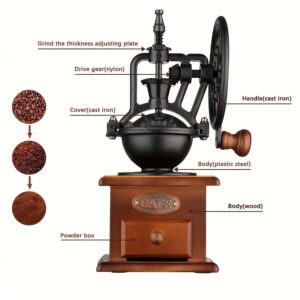 TEMU Hand-crank Coffee Grinder, Portable Adjustable Coffee Grinding Machine, Household Mini Large Grinding Wheel Grinder, Coffee Machine, Coffee
