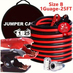 TEMU Jumper Cables, 1 Gauge 30 Feet(blue) Booster Cables, 1 Gauge 25 Feet(red), Heavy Duty Automotive Quick Cables For Car, Suv And Trucks With Carry