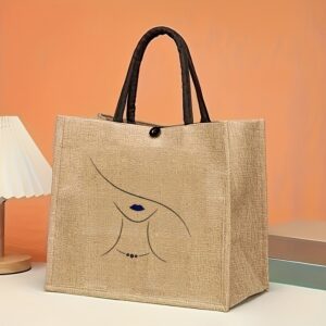 TEMU Line Pattern Handbag, Reusable Fashion Handbag, Multifunctional Handbag With Letter Print Shopping Bag