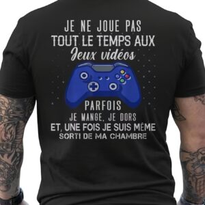 TEMU Men's Fun Video Game Theme T-shirt - Back Print: "je Ne Joue Pas... Video Games" ( Playing Games...i'm Playing Video Games) - Casual Round Neck