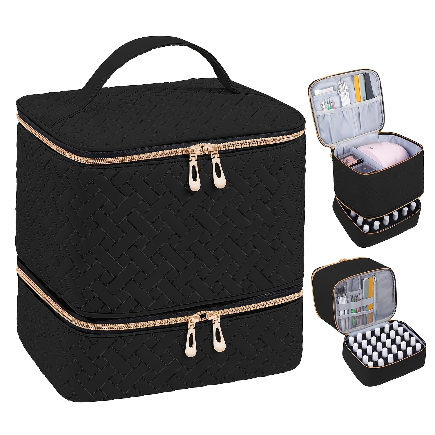 TEMU Nail Polish Organizer, Double Quilted Nail Polish Storage Bag, Gel Nail Polish Carrying Case, Holds 30 Bottles Of Nail Polish And Nail Polish