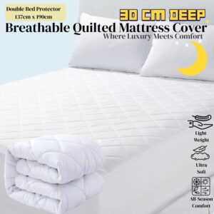 TEMU Quilted Mattress Protector White | Deep Fitted Mattress Cover With Elastic Corners | Soft Quilted Mattress Protector For Single, Double, King &