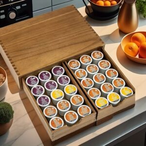 TEMU Recycled Wood Coffee Storage Organizer With Drawer - Multi-compartment Countertop Organizer For Coffee Pods, Creamer & , Kitchen & Dining Room