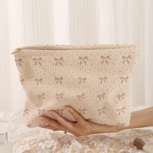 TEMU Schleifenmuster bedruckter Cord-Reißverschluss-Make-up-Tasche Aufbewahrungstasche, Leichte Make-up-Tasche, Make-up-Tasche, Multifunktionale