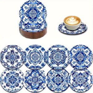 TEMU Set Of 8 Pattern Printed Coasters, Wooden Coaster Set, Car Coasters, Tea Cup Coasters, Coffee And Beverage Mug Coasters, Suitable For Home And
