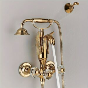 TEMU Shower System, Gold Brass Bath Faucet With Hand Shower Waterfall Mixer Shower Set, Gold Bathtub Mixer Tap Bathtub Mixer Tap Shower Set Hand