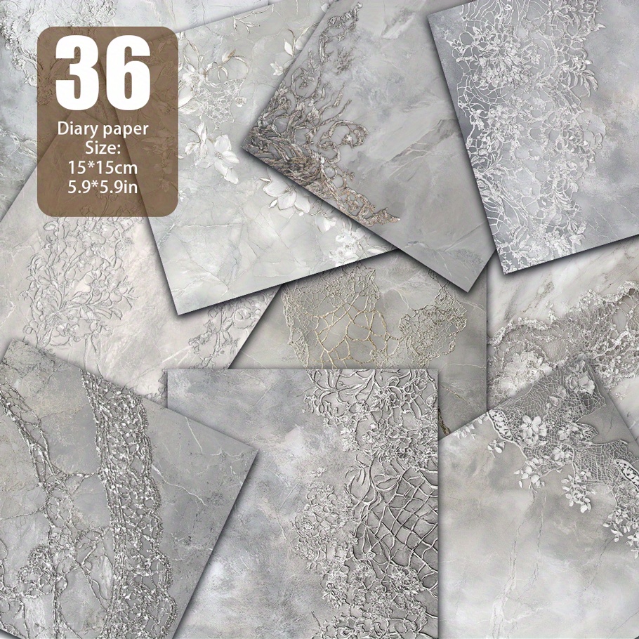 TEMU Silver Leaf Gray Veined Marble Paper, Handmade Paper, Material Paper Suitable For Vintage Journals, Background Decoration, Junk Journals, Card