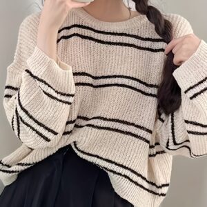 TEMU Spring And Summer Collection Sweaters, Short Sweaters, Striped Loose Sweaters, Pullovers, Sheer Thin Sweaters