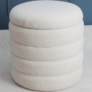 TEMU Teddy Velvet Round Ottoman, Small Ottoman Storage, Storage Ottoman, Storage Bench, Bed End Stool, Cube Ottoman For Living Room, Makeup Room,