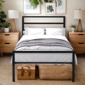 TEMU Twin Size Bed Frame Heavy Duty Twin Platform Bed Frame With Headboard And Footboard Twin Size Bed Frames With Steel Slat Support Under Bed