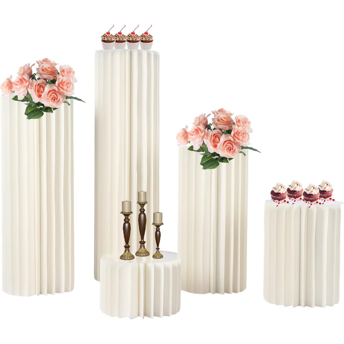 TEMU Wedding Centrepieces Cardboard Vases Set, Cardboard Flower Stand Vases, Foldable Cardboard Board Top, Cylindrical Flower Stand, Column Display