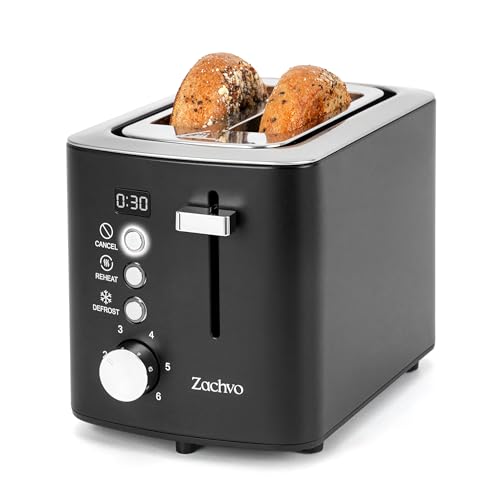 2 Slice Toaster with Wide Slots for Bread & Bagels, Stainless Steel Toaster with Digital Countdown, 6 Shade Settings, Defrost, Reheat & Cancel, Compac