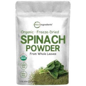 Sustainably US Grown, Organic Spinach Powder, 1 Pound, Freeze Dried from Whole Leaf, Rich in Beneficial Thylakoids and Chlorophyll, Contains Multivita