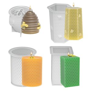 TEMU 4pcs Cylindrical Candle Silicone Mold Set, 3d Honeycomb Design, 3d Candle Mold Honeycomb Candle Making Kit, Diy Candle Making Kit, Craft