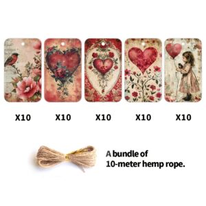 TEMU 50pcs Vintage Floral Heart Gift Tags With String - European , Valentine's Day Gift Tags, Paper Holiday Gift Decoration Tags - For Gift Wrapping,