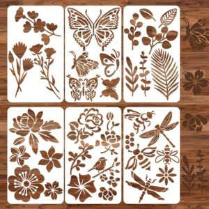 TEMU 6pcs Mixed Plastic Stencils Wood Stencils Journal Stencils Wood Carving Stencils Painting Stencils Scrapbooking Journaling Crafts (botanical