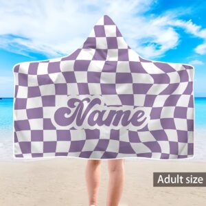 TEMU Customize 1pc Name Personalized Custom Adult Hooded Beach Towel, Colorful Checkerboard Deformation Printed Hooded Beach Towel, Microfiber